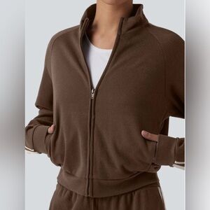 Halara Cropped Zip Up Track Jacket Women XL Brown